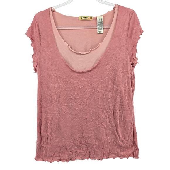 Y2K Lettuce Hem Wrinkle Double Layer Top Size L Casual Whimsical Everyday Indie - Picture 1 of 7
